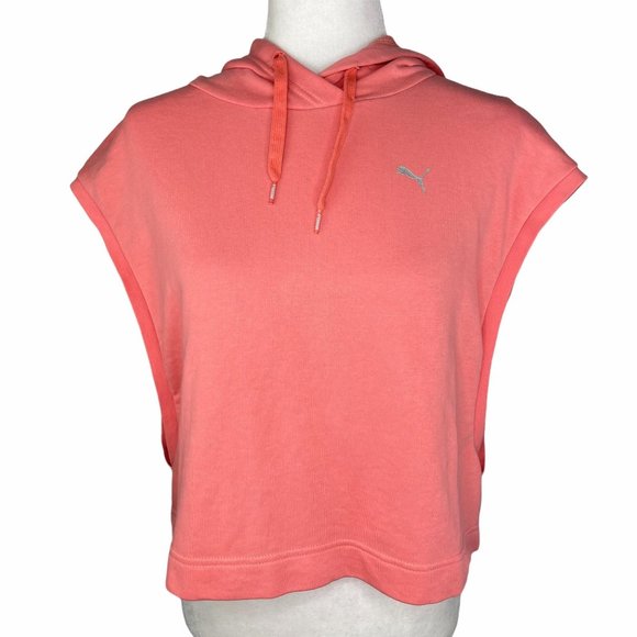 Puma Tops - Puma Cropped Muscle Hoodie Coral Pink Reflective